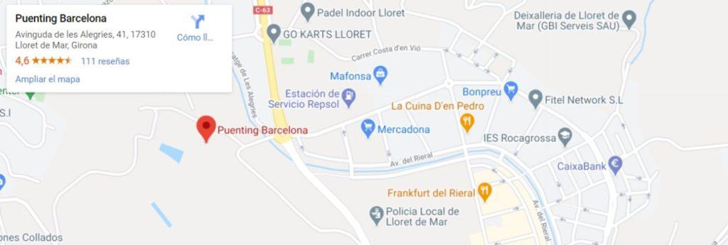 saut à l'élastique à Lloret de Mar sur la carte